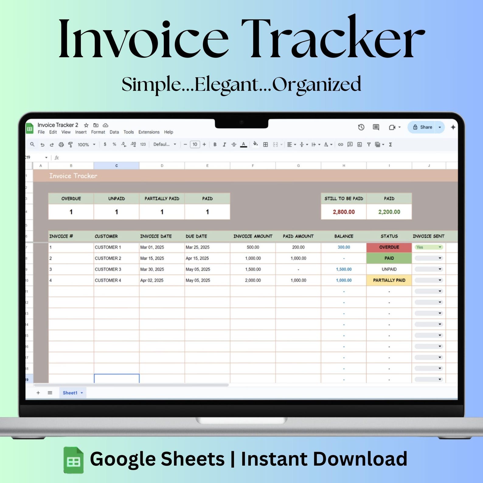 Digital Invoice Tracker, Google Sheets Template (digital Download) - Etsy