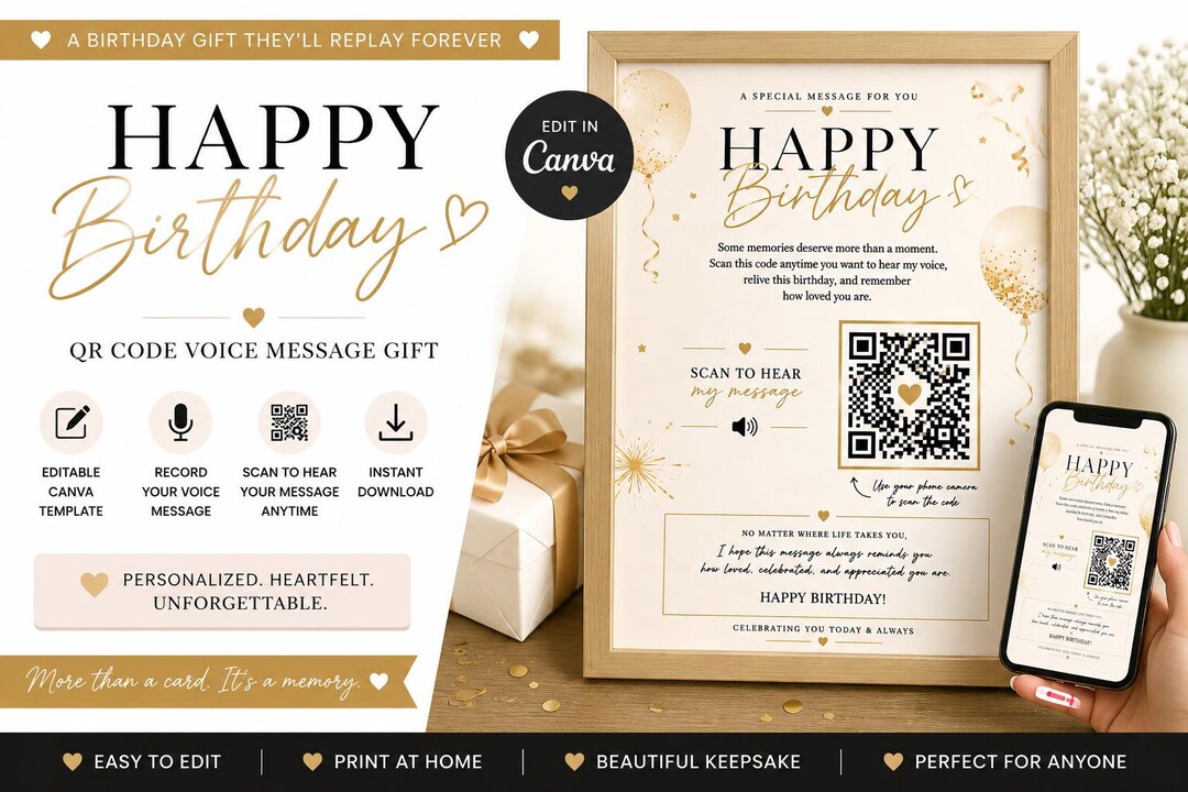 Personalized Birthday Voice Message QR Code Keepsake (digital Download ...