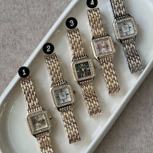 Reloj de esfera cuadrada de inspiración vintage para mujer. Elegante reloj de pulsera con números romanos. Acero inoxidable. Tono plateado o dorado. Un regalo para ella.