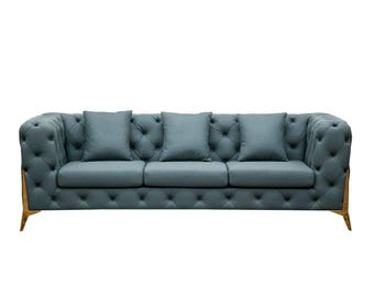 Sofá Chesterfield Monaco, sofá de lujo capitoné con patas doradas, muebles de diseño moderno, venta en el Reino Unido.
