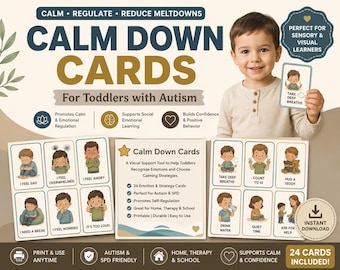 Autism Calm Down Cards for Toddlers | Emotional Regulation Visuals Printable PDF