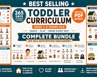 Toddler Curriculum Bundle | Ages 1-2 Years, Montessori No Prep Activities (Printable PDF)