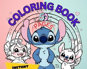 Stitch Coloring Book PDF | 50  Kawaii Cartoon Pages | Printable Coloring Sheets | Instant Digital Download
