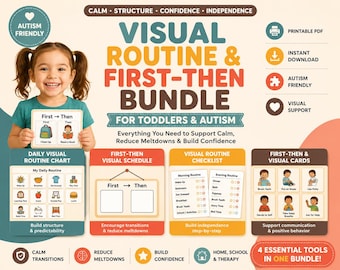 Autism Visual Schedule Bundle for Toddlers | Daily Routine Charts, First Then Cards, Printable PDF