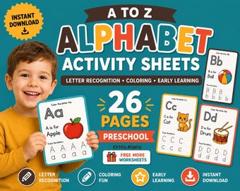 Alphabet Coloring Activity Sheets A–Z for Preschool |Beginning Letter Sounds | Printable ABC Phonics Worksheets