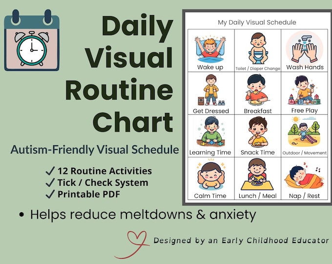 Daily Routine Chart Home School Autism Special Needs Children Kids Day ...