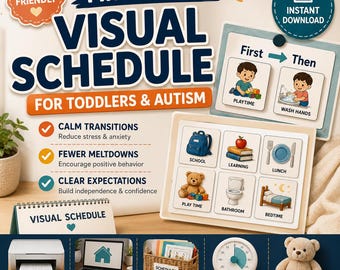First Then Visual Schedule for Toddlers | Autism Routine Chart Printable | Calm Transitions PDF