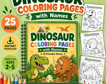 Dinosaur Coloring Pages with Names | 25 Printable Sheets (PDF Download)