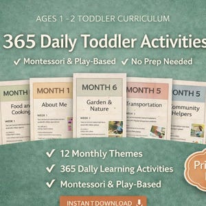 Toddler Daily Activity Curriculum (1–2 Years) | Full Year Montessori Lesson Plans | 365 Day Play-Based PDF