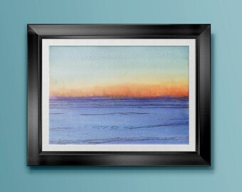 Originele aquarel zeegezicht zonsondergang schilderij: Californië oceaankunst (8 x 6)