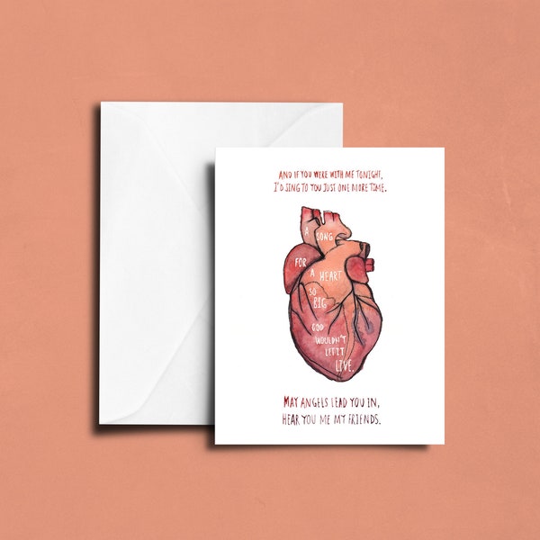 Anatomical heart card, Jimmy Eat World, Watercolor grief card, Bereavement card, Condolence heart card, Watercolor anatomical heart