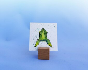 Frog painting, Original tiny watercolor painting, Miniature watercolor, Mini painting, Tiny art, Watercolor frog, Origami art, 3x3 painting