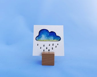 Celestial cloud painting, Original mini watercolor, Watercolor raincloud, Baby room, Blue cloud watercolor, 3x3 mini card, mini painting
