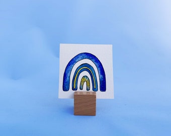 Blue Rainbow painting, Original mini watercolor painting, Miniature watercolor, Kids room, Rainbow art, Watercolor rainbow, 3x3 mini card