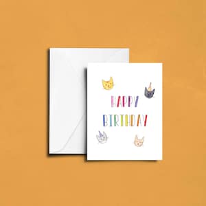Cats birthday card, Cats in party hats, Happy Birthday Card, Tabby cat, Orange cat card, Black cat birthday, Snowshoe, Ragdoll, Party cats