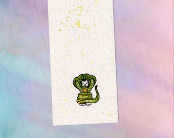 Hand Painted Snake Cat Bookmark, Original Watercolor Art