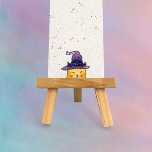 Witch cat bookmark, Original watercolor bookmark, Hand painted bookmark, Feline whimsical art, Orange cat gift, Cat lover bookmark, Cat art