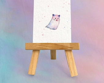 Ghost cat bookmark, Original watercolor bookmark, Hand painted bookmark, Feline whimsical art, White cat gift, Cat lover bookmark, Cat art
