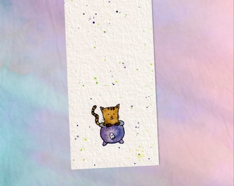 Hand Painted Watercolor Tabby Cat Bookmark, Cauldron Art