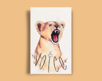 Original Watercolor Lion Cub Painting, "Voice" Art Postcard (4x6)