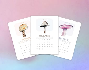 Watercolor Mushroom Calendar 2027: 5x7 Hanging Wall Art