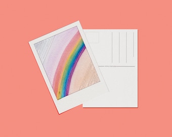 Original watercolor rainbow painting, Hand painted postcard, Our Planet Week, After the Rain, Polaroid, Nature watercolor, 4x6, mini art