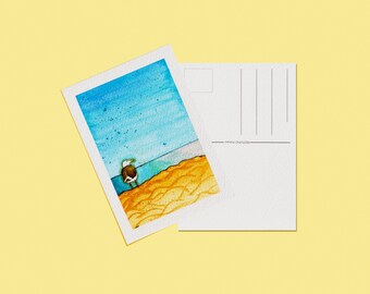 Original watercolor beach painting, Hand painted card, Hear the Ocean, Seagull postcard, Watercolor sea, 4x6, Minimalist, Our Planet Week