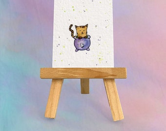 Cauldron cat bookmark, Watercolor cat bookmark, Hand painted bookmark, Brown tabby cat, Tabby cat bookmark, Striped cat lover gift, cat art