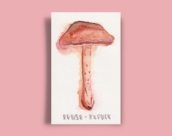 Original Watercolor Mushroom Painting, Shiitake Fungi Art Postcard (4x6)