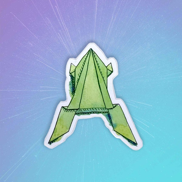 Frog sticker, Origami frog, Watercolor frog, Frog art, Froggie sticker, Frog lover gift, Green frog, Vinyl sticker, Origami vinyl sticker