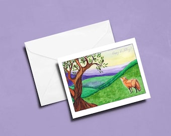 Watercolor Fox Card: Olive Tree Art, Friendship Card