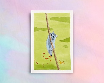 Raccoon on a Rope Greeting Card: Hang in There Note Card