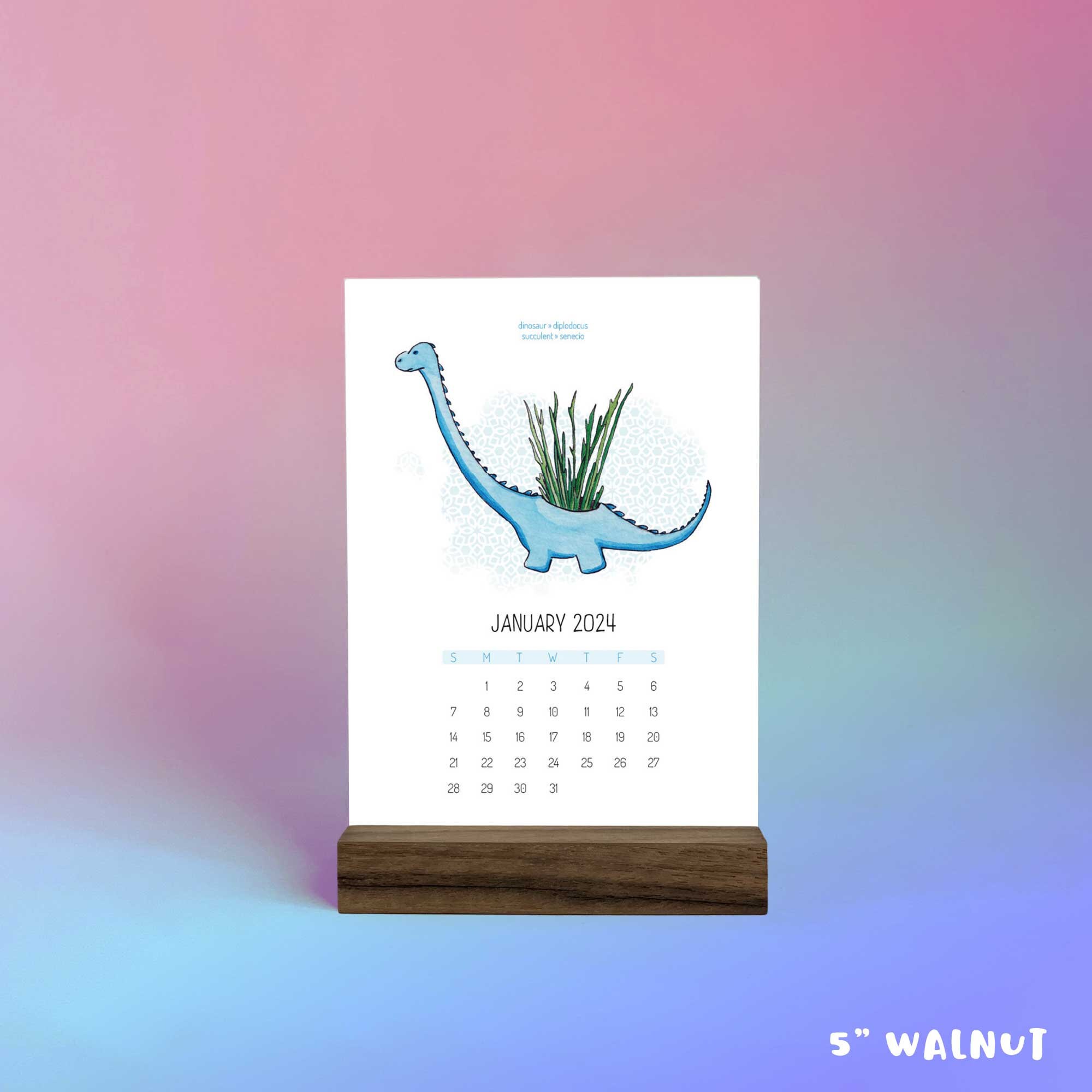 2024-desk-calendar-dinosaur-calendar-2024-vertical-desk-calendar-calendar-with-wood-stand-succulent-gift-calendar-wfh-stocking-stuffer-etsy