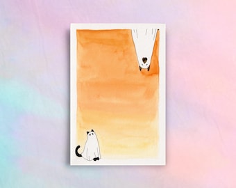 Cat Ghost Dog Spirit Greeting Card: Happy Halloween Card