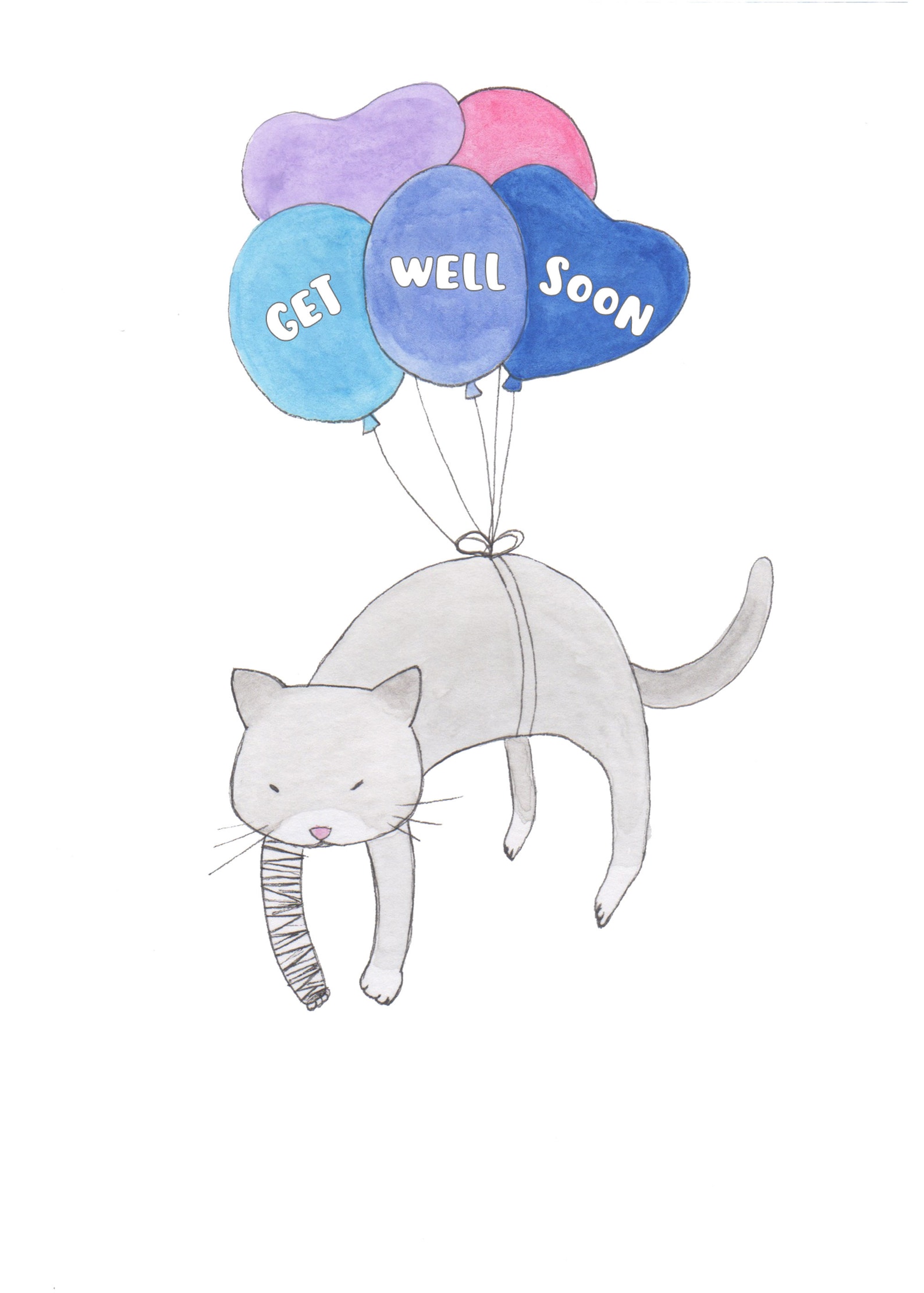 Get well soon card Cute cat card Feel better soon cat card Etsy