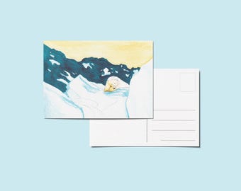 Watercolor Polar Bear Postcard, Endangered Species Art (4x6)