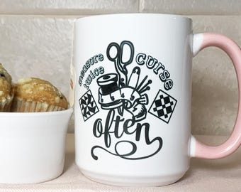Large Coffee Mug for Quiilter | Lg Ceramic Cup for Sewist | Funny Gift for Sewer | Sassy Quilty Accessory Tool Holder