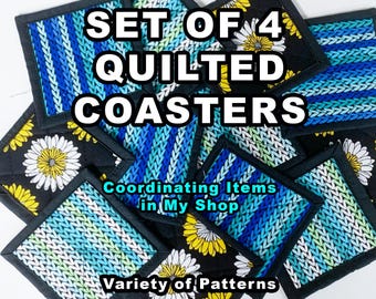 Quilted Coasters Homeware | Fabric Coasters | Cloth Coaster | Set of 4 | Approx. 4-4.5 Inches