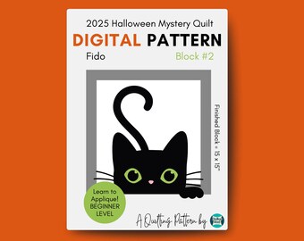 DIGITAL Halloween Cat Quilt Block Pattern, Halloween 15x15 Wall Hanging, Fall Housewarming Hostess Gift for Quilter, Casserole Hot Pad