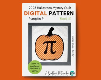 Funny Halloween Quilt Block Pattern DIGITAL, Thanksgiving 15x15 Wall Hanging, Fall Housewarming Hostess Gift for Quilter, Casserole Hot Pad