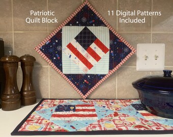 Patriotic Quilt Pattern PDF Download | Fourth of July Decor | Lap Quilt | Americana Flag Block | Beginner Friendly | Layer Cake Pattern