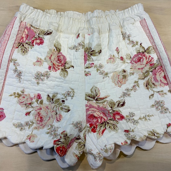 Repurposed Quilt Shorts: Boho Patchwork Cotton Loungewear sz med