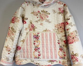 Sudadera con capucha única, confeccionada a partir de una colcha usada (talla mediana extragrande).
