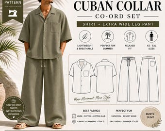 Men's Cuban Collar Co-ord Sewing Pattern | Oversized Shirt, Wide Leg Pants (PDF Download)