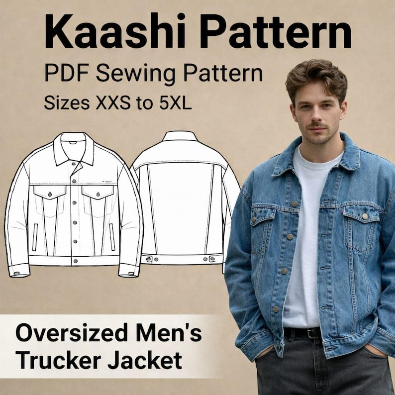 Oversized Men’s Trucker Jacket PDF Sewing Pattern | Denim Jacket Pattern XXS–5XL image 2