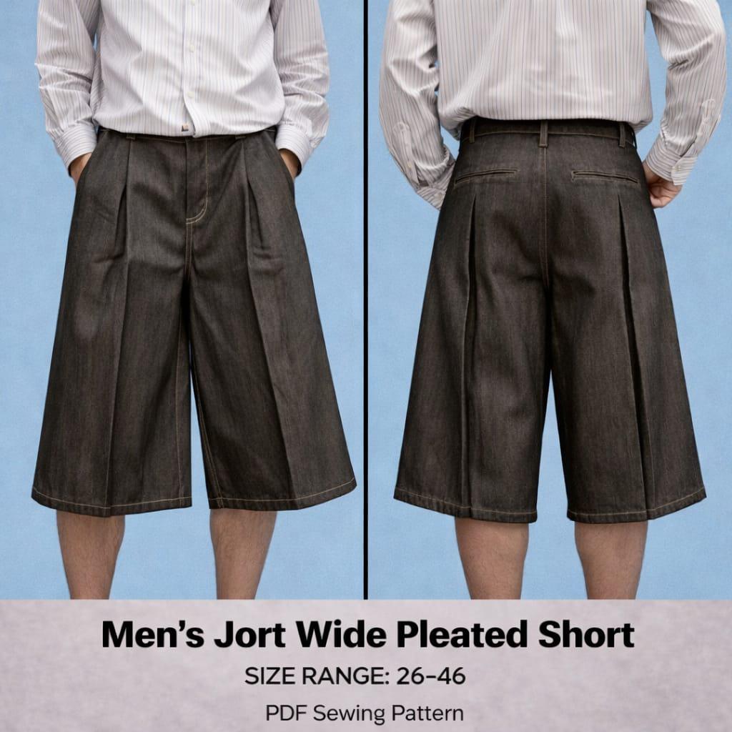 Men’s Wide Pleated Jorts Pattern | Wide Leg Denim Shorts PDF | Relaxed ...