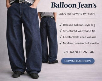 Men's Balloon Jeans Sewing Pattern | Oversized Korean Fashion (PDF 26-46)