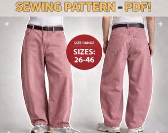 Men's Barrel Leg Jeans Sewing Pattern | Wide Fit Denim Pants (PDF Download)