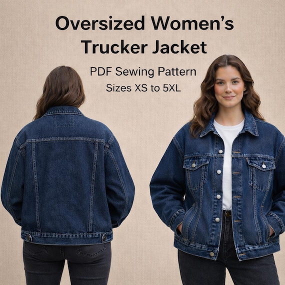 Oversized Trucker Jacket Sewing Pattern | Women's Denim, Canvas (XXS-5XL) (PDF Pattern)