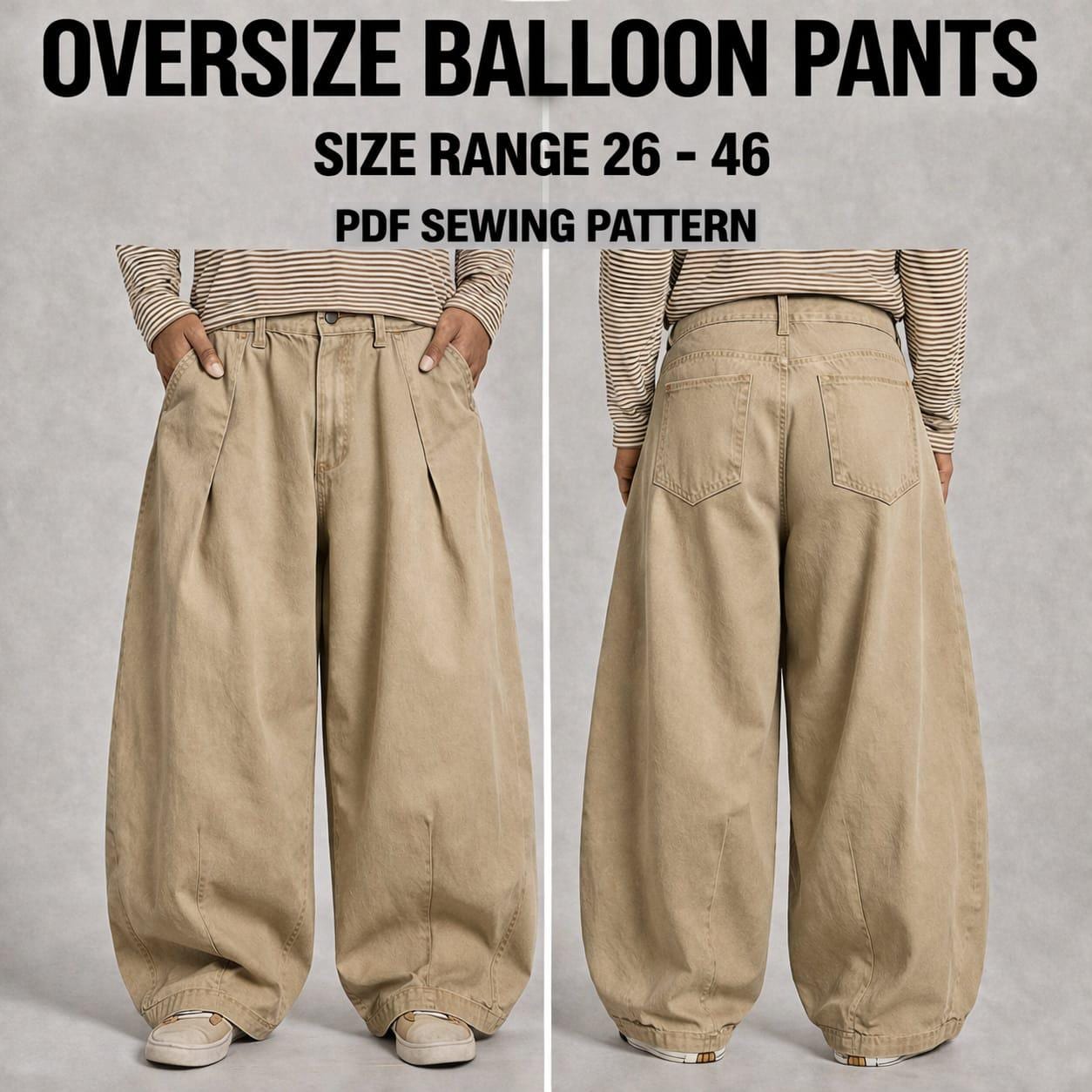 Unisex Loose Pleated Balloon Pants Sewing Pattern (PDF Download) - Etsy